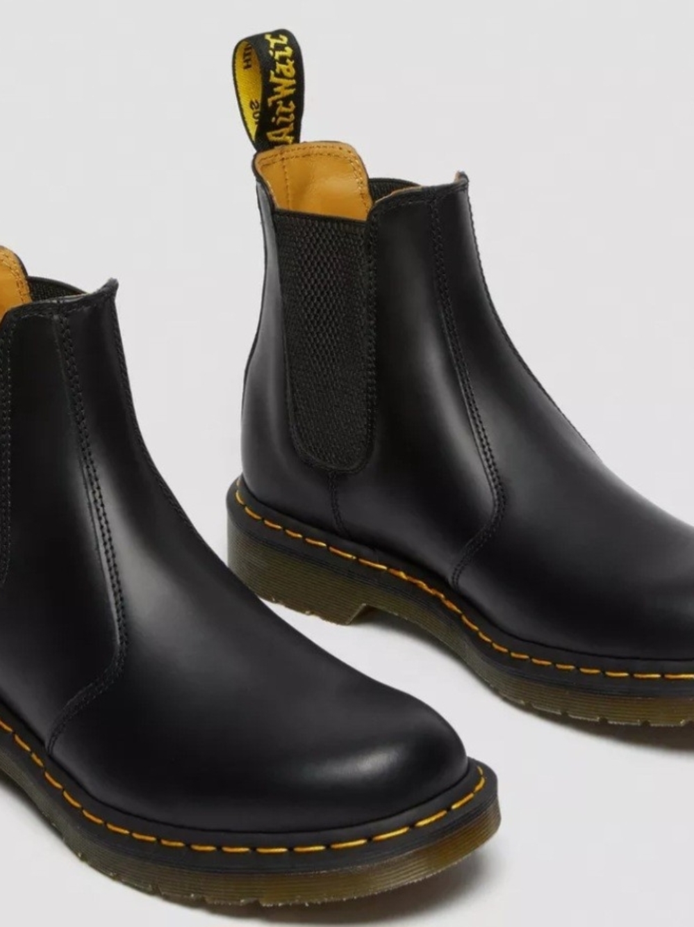 Dr. Martens Black Leather Chelsea Boots with Yellow Accents Size8